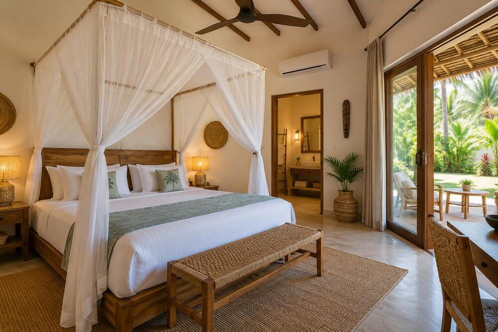 Pokój hotelowy na Zanzibarze z klimatyzacją i moskitierą