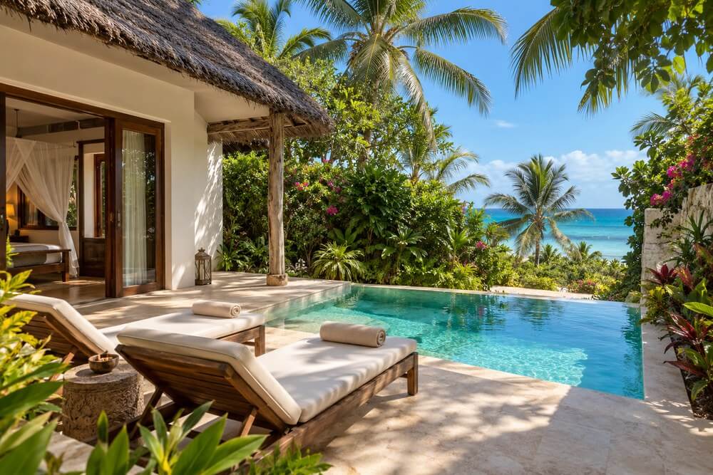 Prywatny basen przy willi na Zanzibarze dla pary